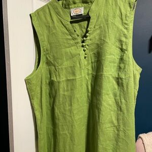 Talbots Green Sleeveless Tank Dress with Mandarin Collar